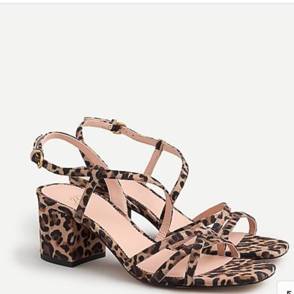 J Crew Odette leopard strappy suede sandals - Picture 1 of 8